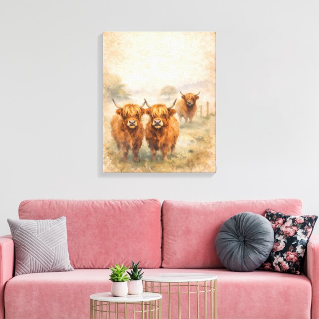Highland Cow - Watercolour Animals Canvas Print (Insitu(LivingRoom))