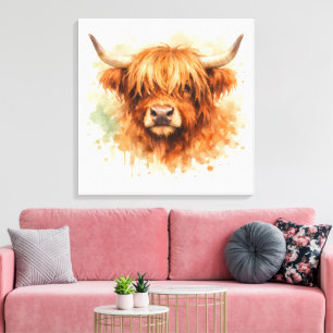 Highland Cow - Watercolour Animals Canvas Print