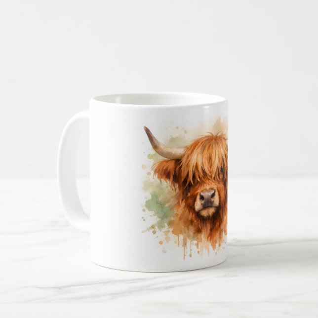 Highland Cow - Watercolour Animals Coffee Mug (Front Left)