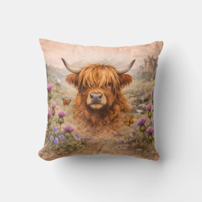 Highland Cow - Watercolour Animals Cushion (Front)