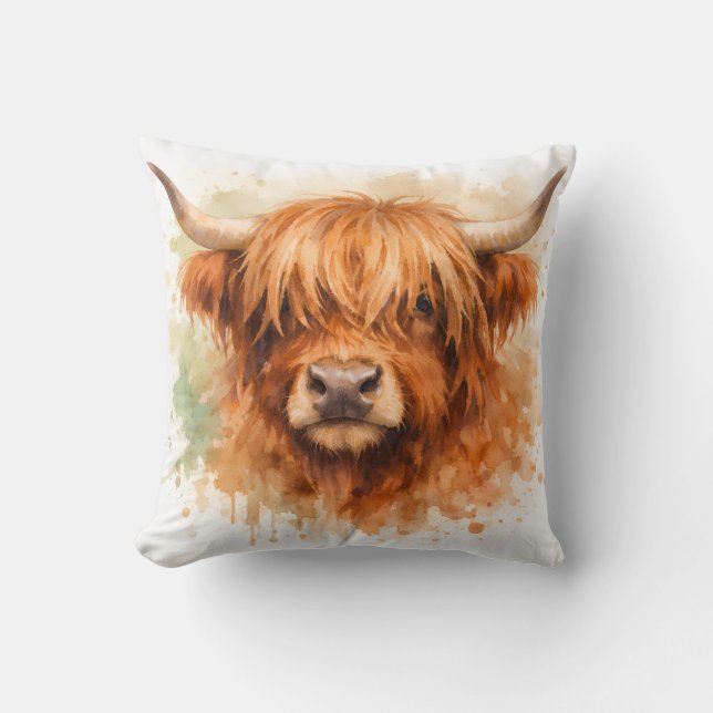 Highland Cow - Watercolour Animals Cushion (Front)