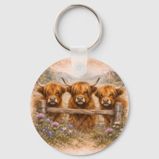 Highland Cow - Watercolour Animals Key Ring