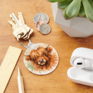 Highland Cow - Watercolour Animals Key Ring