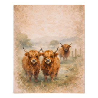 Highland Cow - Watercolour Animals Poster