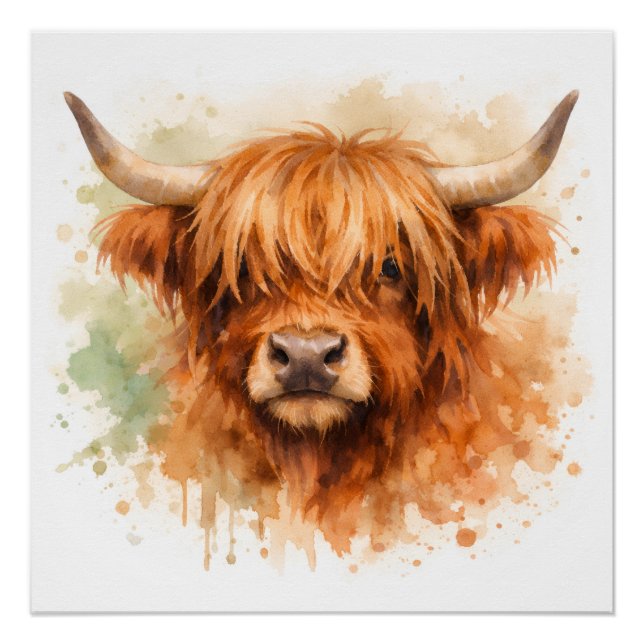 Highland Cow - Watercolour Animals Poster (Front)