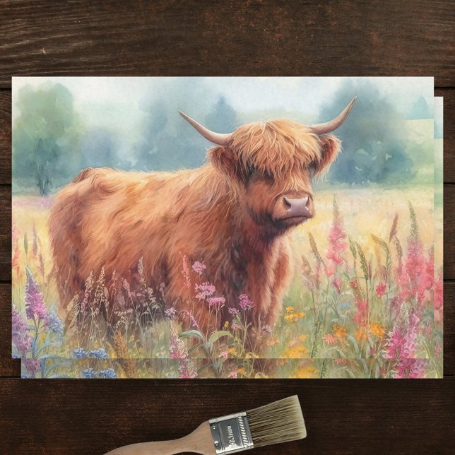 Highland Cow Wildflower Field Decoupage Tissue Paper (Creator Uploaded)