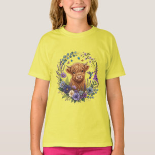 Highland Cow Wildflowers Butterflies Floral T-Shirt