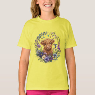 Highland Cow Wildflowers Butterflies Floral T-Shirt