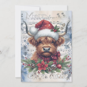 Highland Cow Winter Christmas Watercolor Holiday Card