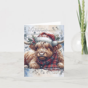 Highland Cow Winter Christmas Watercolor Holiday Card