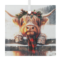 Highland Cow Winter Glass Ornament