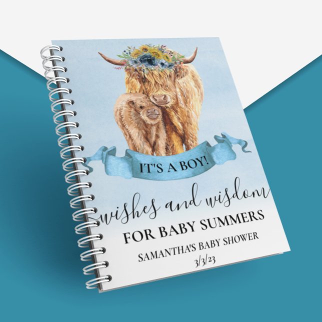 Highland Cow Wishes Wisdom Blue Boy Notebook (Creator Uploaded)