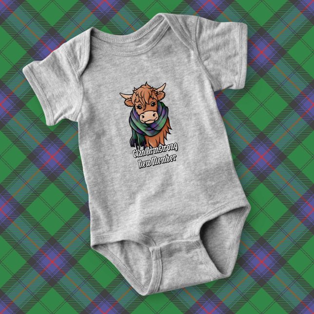 Highland Cow with Armstrong Tartan Scarf Baby Bodysuit (Creator Uploaded)