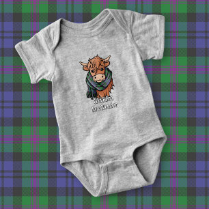 Highland Cow with Baird Tartan Scarf Baby Bodysuit