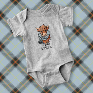 Highland Cow with Bell Tartan Scarf Baby Bodysuit