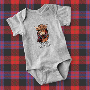 Highland Cow with Brown Tartan Scarf Baby Bodysuit