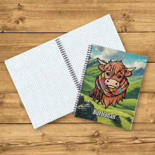 Highland Cow with Buchanan Tartan Scarf Notebook
