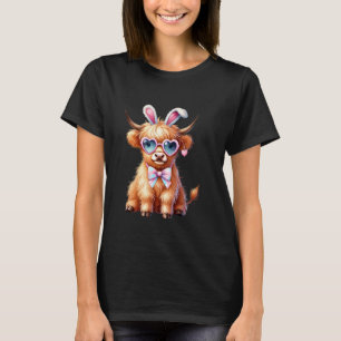 Highland Cow With Bunny Ears And Heart Glasses T-Shirt