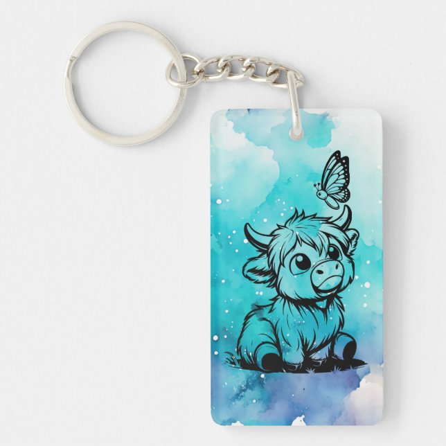 Highland Cow with Butterfly Key Ring (Front)