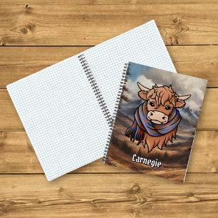 Highland Cow with Carnegie Tartan Scarf Notebook