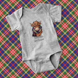 Highland Cow with Christie Tartan Scarf Baby Bodysuit