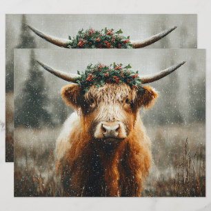 Highland Cow With Christmas Wreath Scrapbook Paper