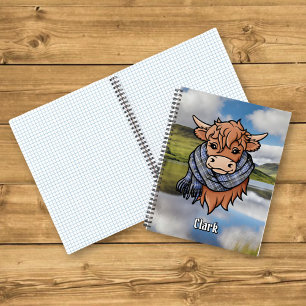 Highland Cow with Clark Tartan Scarf Notebook