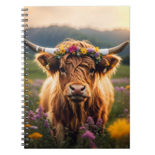 Highland Cow With Colorful Flower Crown Notebook