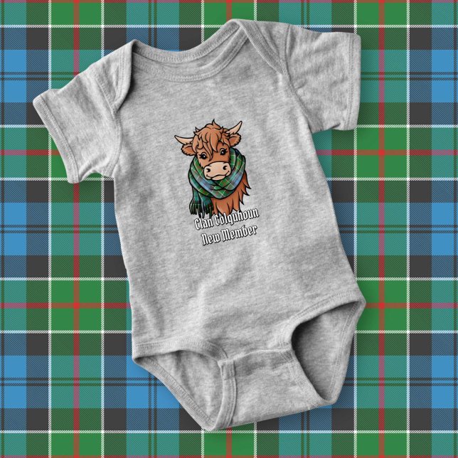 Highland Cow with Colquhoun Tartan Scarf Baby Bodysuit (Creator Uploaded)
