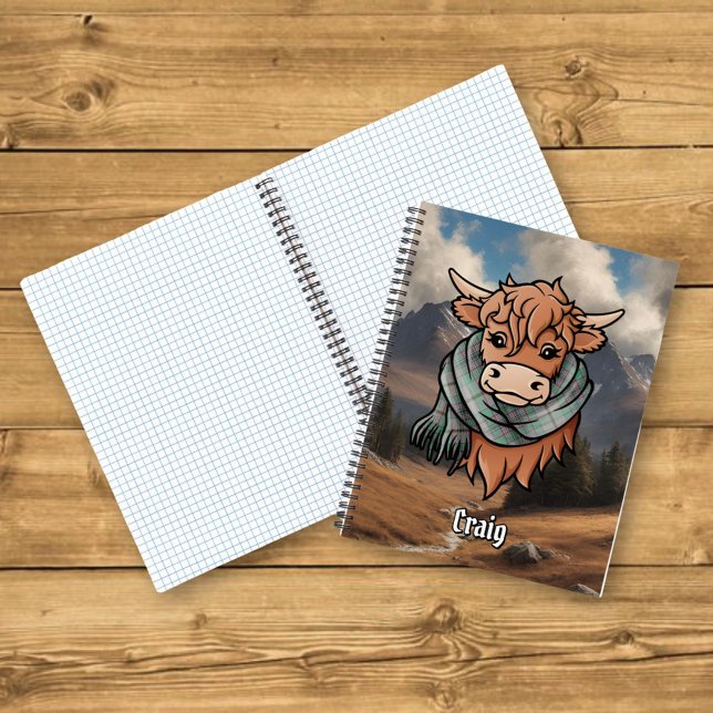 Highland Cow with Craig Tartan Scarf Notebook (Creator Uploaded)
