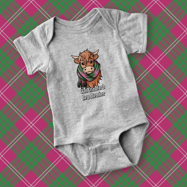 Highland Cow with Crawford Tartan Scarf Baby Bodysuit (Creator Uploaded)