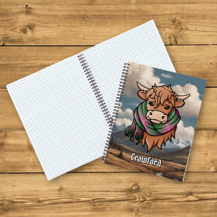 Highland Cow with Crawford Tartan Scarf Notebook
