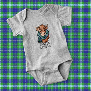 Highland Cow with Douglas Tartan Scarf Baby Bodysuit