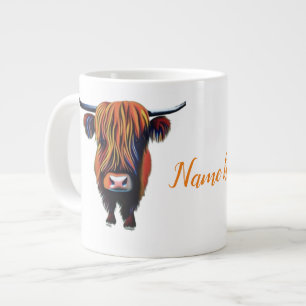 Highland cow with editable name large coffee mug