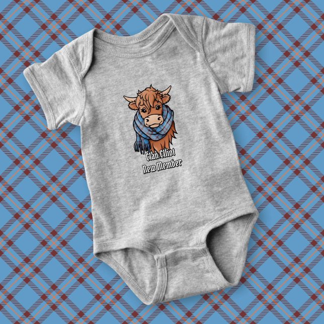 Highland Cow with Elliot Ancient Tartan Scarf Baby Bodysuit (Creator Uploaded)