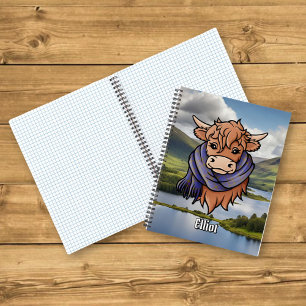 Highland Cow with Elliot Modern Tartan Scarf Notebook