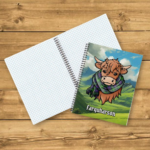 Highland Cow with Farquharson Tartan Scarf Notebook