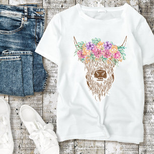 Highland Cow with Flowers Shirt