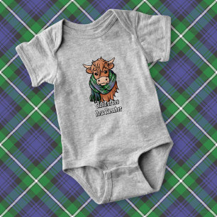 Highland Cow with Forbes Tartan Scarf Baby Bodysuit