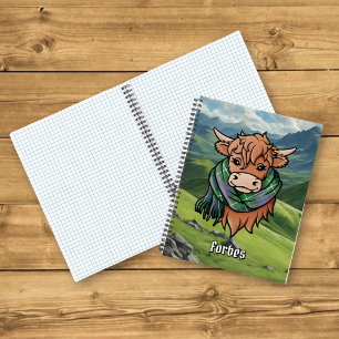 Highland Cow with Forbes Tartan Scarf Notebook