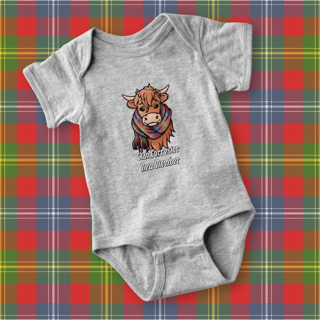 Highland Cow with Forrester Tartan Scarf Baby Bodysuit (Creator Uploaded)