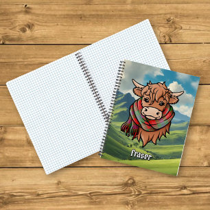 Highland Cow with Fraser Tartan Scarf Notebook