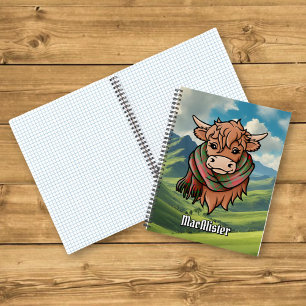 Highland Cow with Glenbar MacAlister Tartan Scarf Notebook