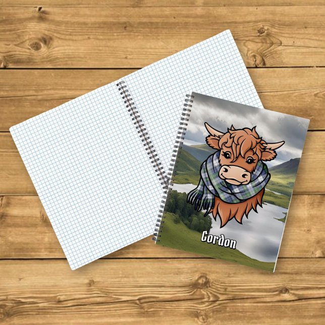 Highland Cow with Gordon Dress Tartan Scarf Notebook (Creator Uploaded)
