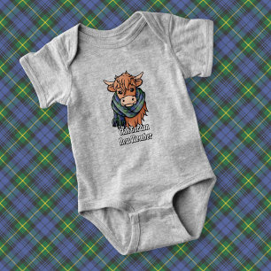 Highland Cow with Gordon Tartan Scarf Baby Bodysuit