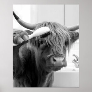  Highland Cow with Hair Brush Funny Hairstylist Poster