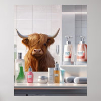  Highland Cow with Hair Care Products Fun Bathroom