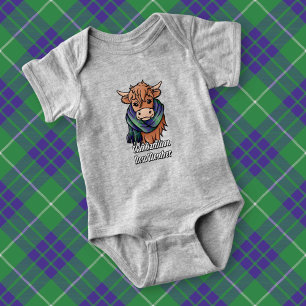 Highland Cow with Hamilton Hunting Tartan Scarf Baby Bodysuit