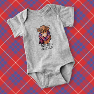 Highland Cow with Hamilton Red Tartan Scarf Baby Bodysuit