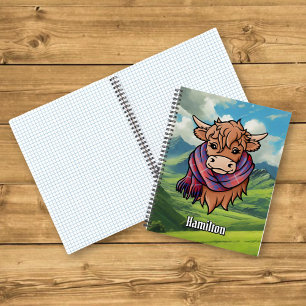Highland Cow with Hamilton Red Tartan Scarf Notebook